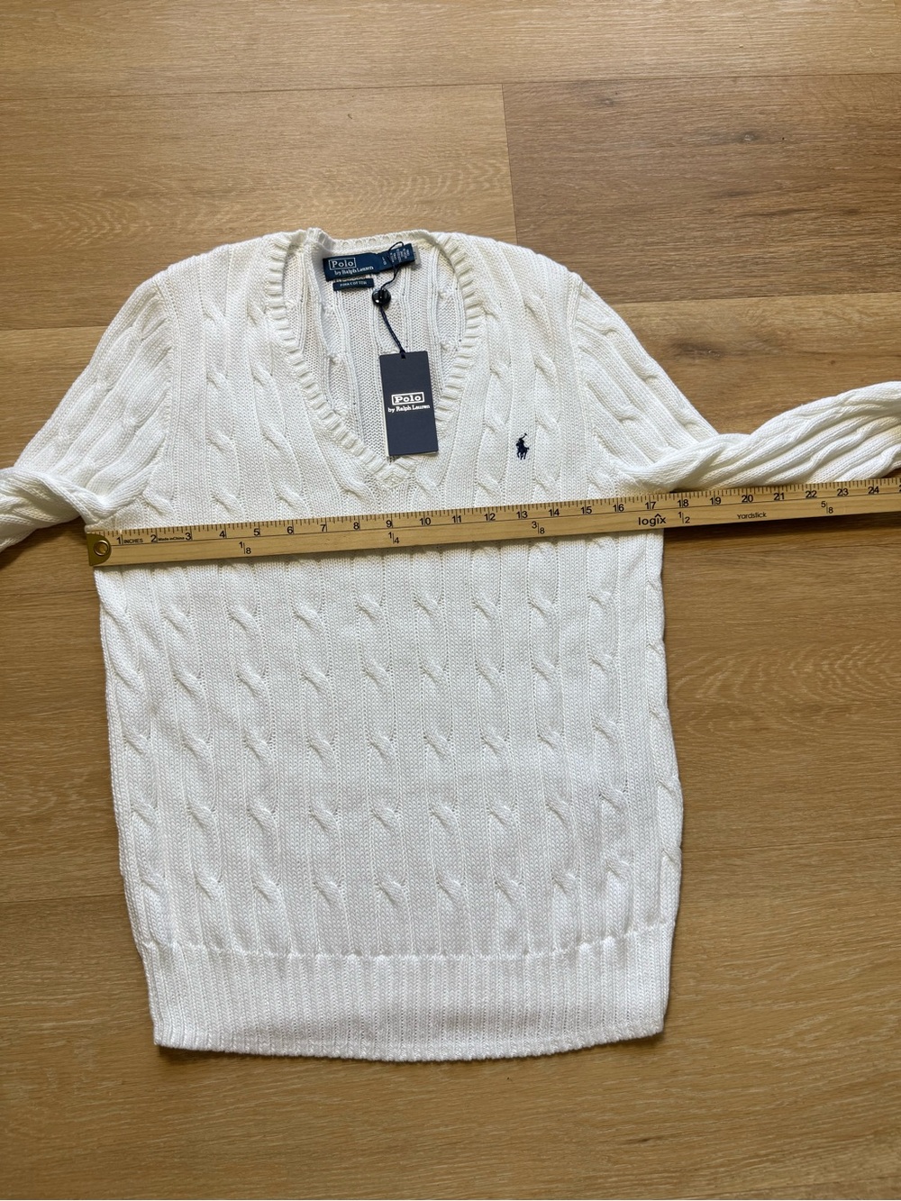Ralph Lauren Cream Cable-Knit V-Neck Sweater - Picture 12 of 16